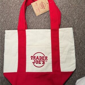 Trader Joe's Red and White Canvas Tote Bag